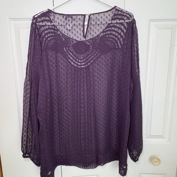CJ Banks Womens Blouse Size 1X Purple Lace Sheer Boho Fairy Whimsigoth - Picture 3 of 12